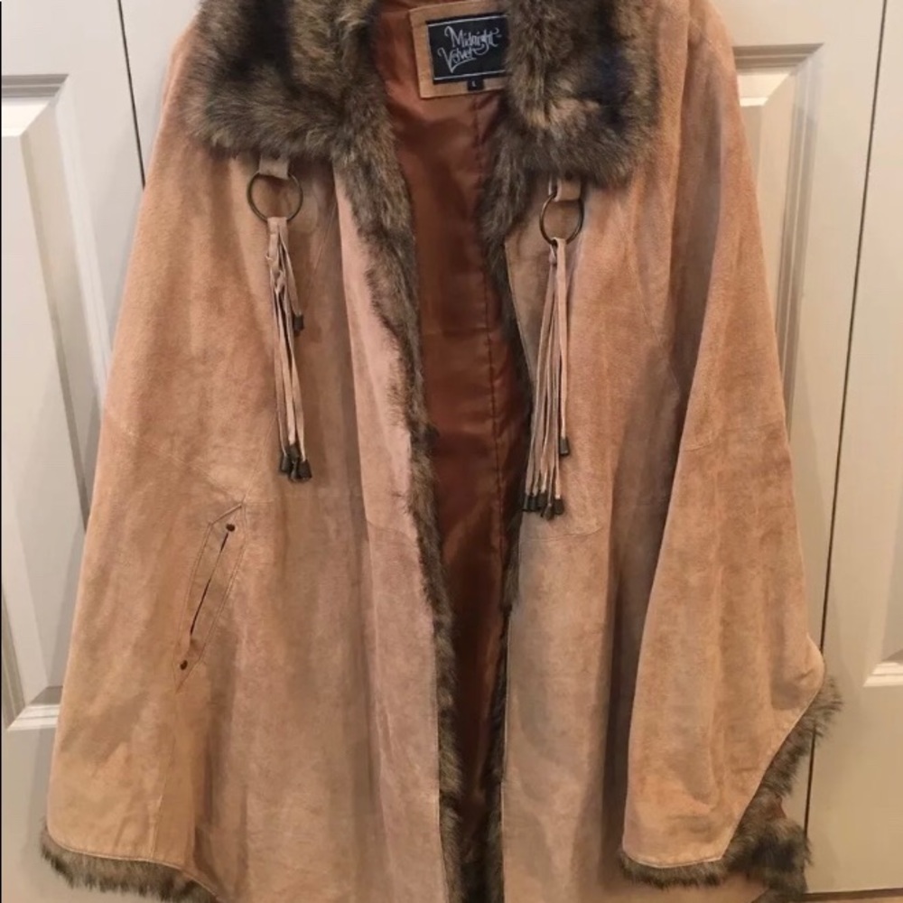 SOLD Suede fur Trimmed Cape Large